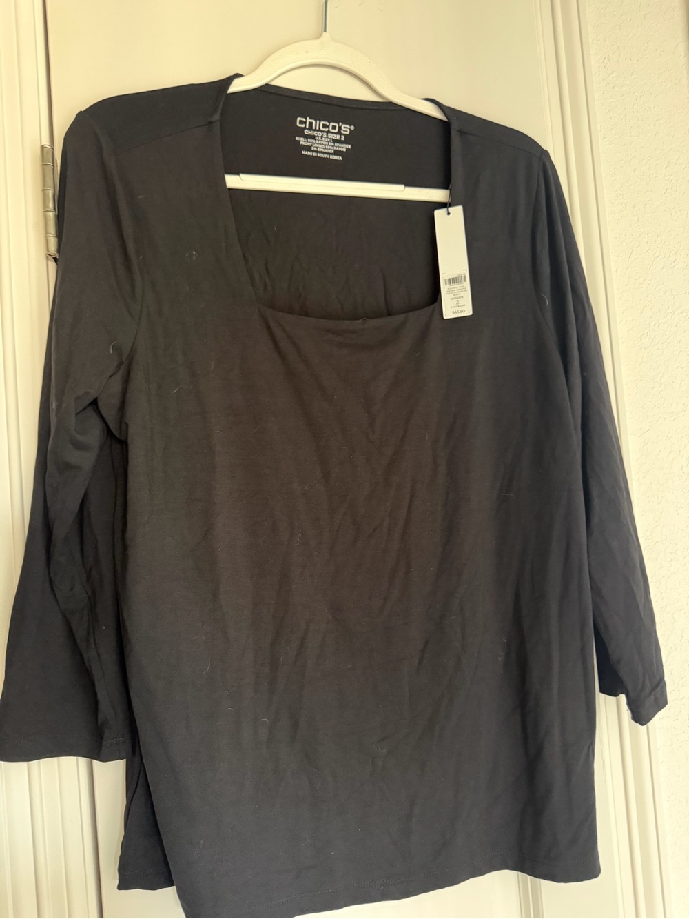 Chico's Touch of Cool Black Square-Neck Long Sleeve Tee Size 2 (L)